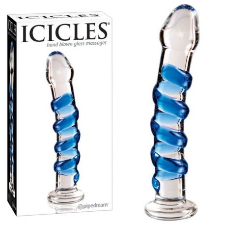 Glazen dildo met blauwe spiraal