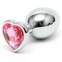 Stalen buttplug met roze hart kristal