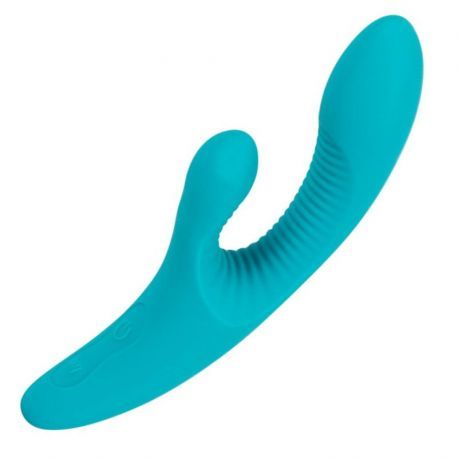 Turquoise vibrator met clitoris stimulator